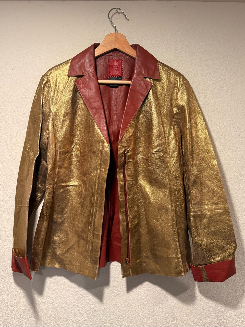 BCBGMaxAzria Gold Metallic Jacket with Rust Trim — Women's Fashion Coat